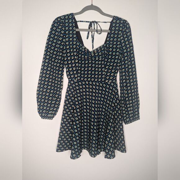 NWT Band of the Free GENEVIEVE TEAL DIAMOND LONG SLEEVE MINI DRESS XS - Picture 6 of 10